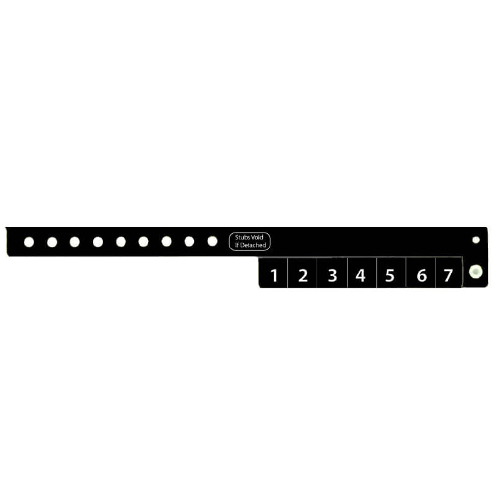 vinyl wristband with 7 tabs in black - shown in flat 