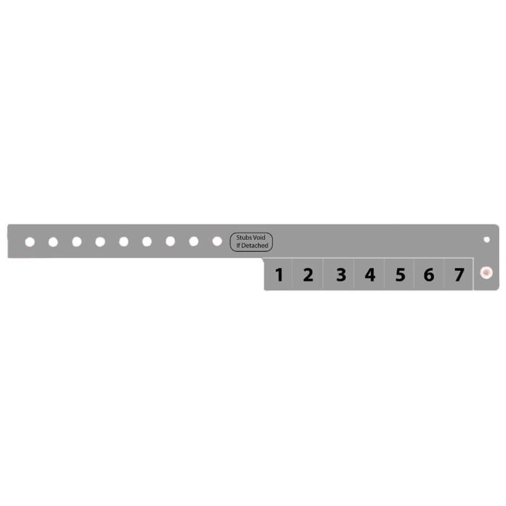 vinyl wristband with 7 tabs in silver - shown in flat 