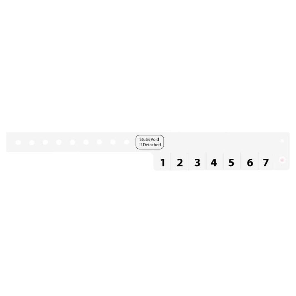 vinyl wristband with 7 tabs in white - shown in flat 