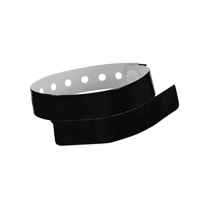vinyl wristband with 7 tabs in black - shown in round 