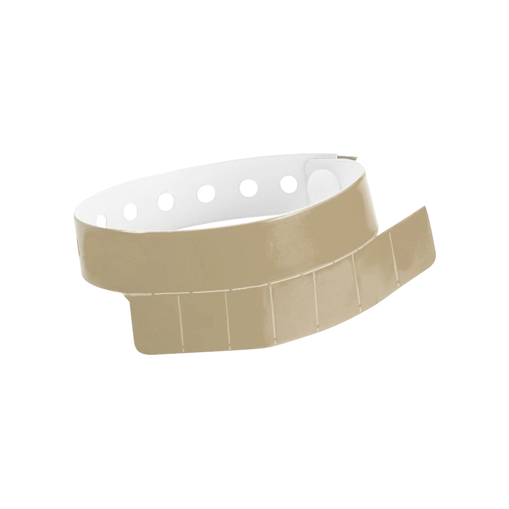 vinyl wristband with 7 tabs in gold - shown in round 
