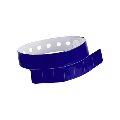 vinyl wristband with 7 tabs in navy blue - shown in round 