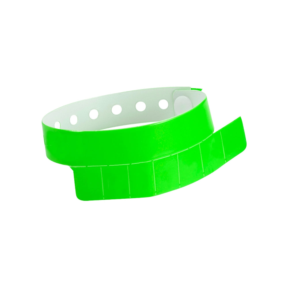 vinyl wristband with 7 tabs in neon green - shown in round 