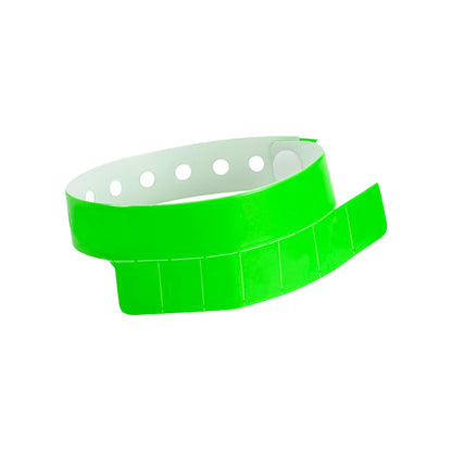vinyl wristband with 7 tabs in neon green - shown in round 