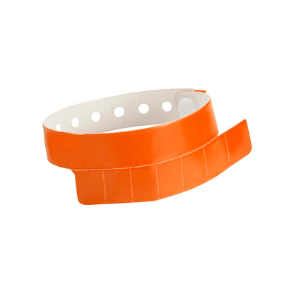 vinyl wristband with 7 tabs in orange - shown in round 