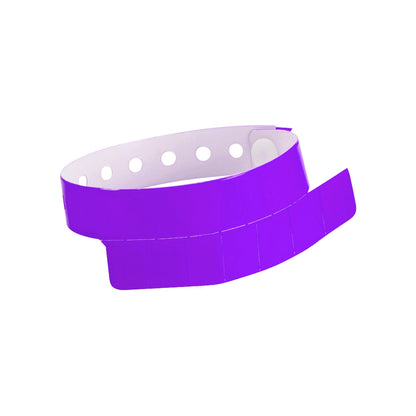 vinyl wristband with 7 tabs in purple - shown in round 