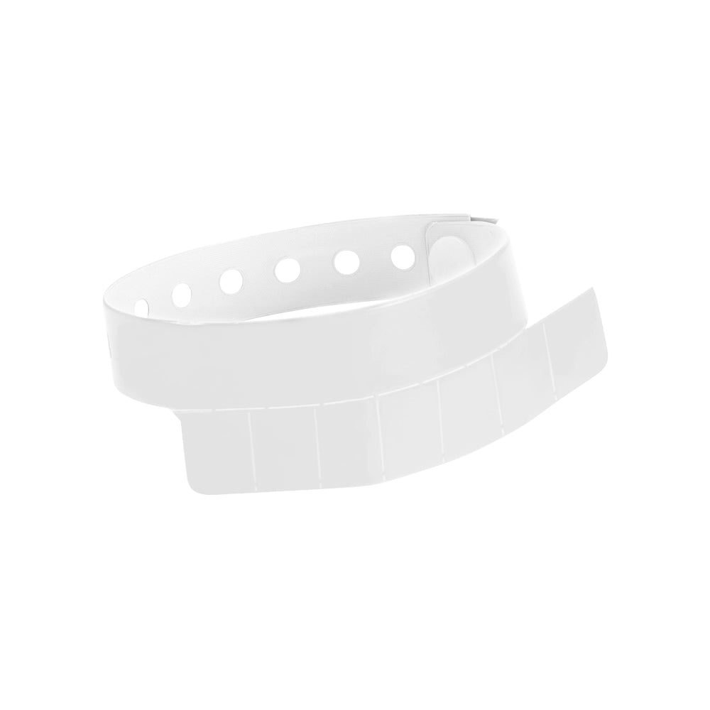 vinyl wristband with 7 tabs in white - shown in round 