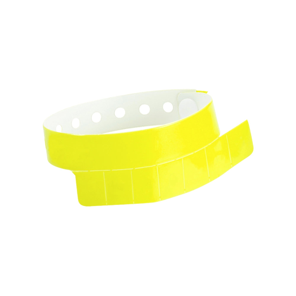 vinyl wristband with 7 tabs in neon yellow - shown in round 