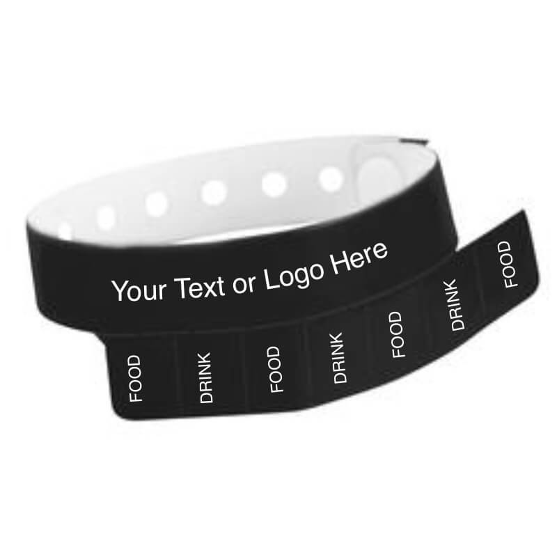 vinyl 7 tab wristband with a placeholder to show where you can customize the wristband in black