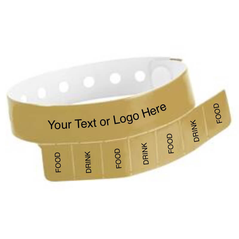 vinyl 7 tab wristband with a placeholder to show where you can customize the wristband in gold