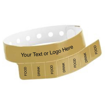 vinyl 7 tab wristband with a placeholder to show where you can customize the wristband in gold