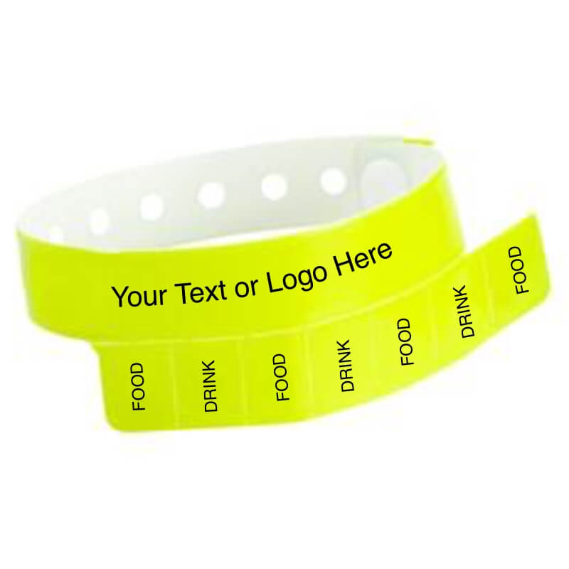 vinyl 7 tab wristband with a placeholder to show where you can customize the wristband in neon yellow