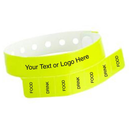 vinyl 7 tab wristband with a placeholder to show where you can customize the wristband in neon yellow