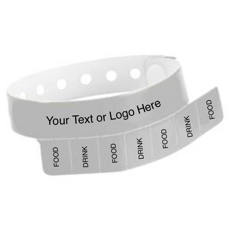 vinyl 7 tab wristband with a placeholder to show where you can customize the wristband in silver