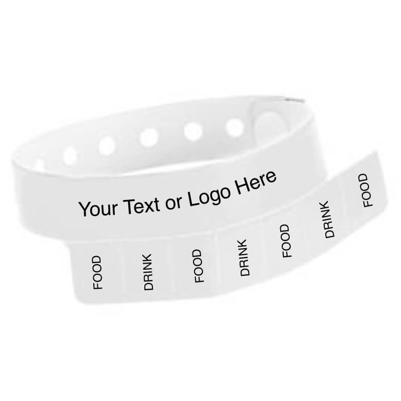 vinyl 7 tab wristband with a placeholder to show where you can customize the wristband in white