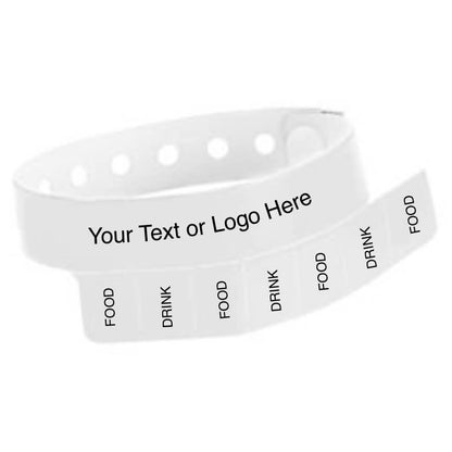 vinyl 7 tab wristband with a placeholder to show where you can customize the wristband in white