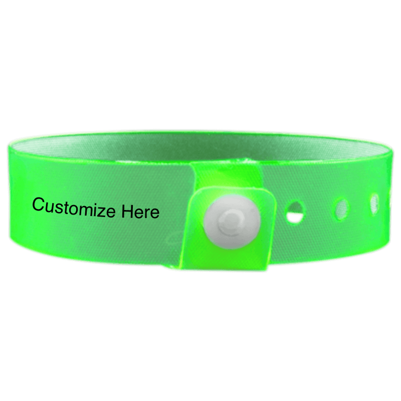 vinyl edgeglow wristbands with a placeholder to show where you can customize the wristband in green