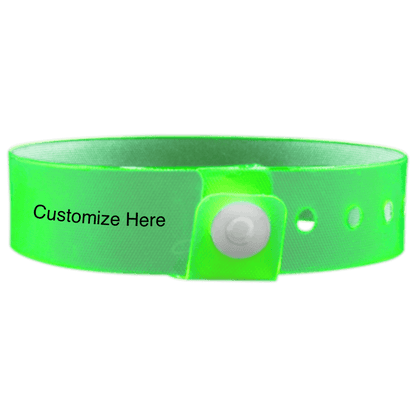 vinyl edgeglow wristbands with a placeholder to show where you can customize the wristband in green