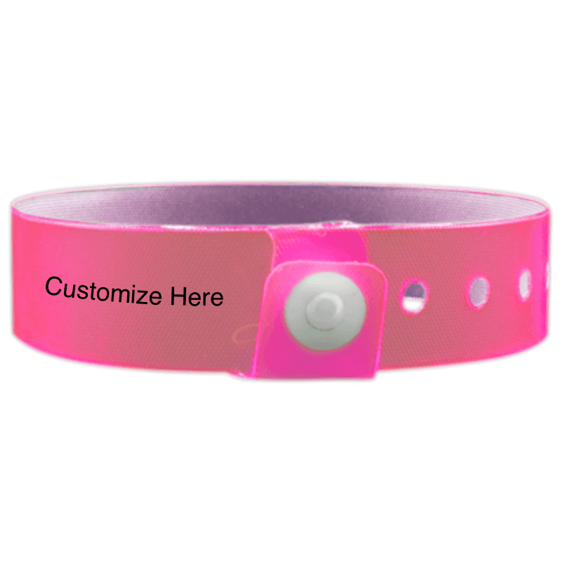 vinyl edgeglow wristbands with a placeholder to show where you can customize the wristband in pink