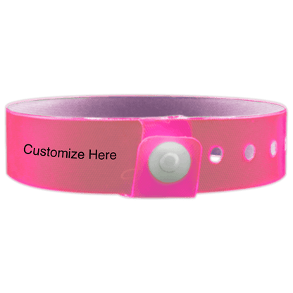 vinyl edgeglow wristbands with a placeholder to show where you can customize the wristband in pink