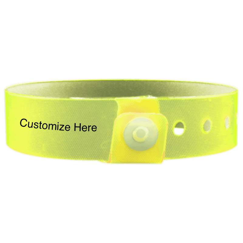 vinyl edgeglow wristbands with a placeholder to show where you can customize the wristband in yellow