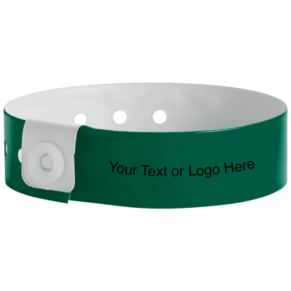 regular vinyl wristbands with a placeholder to show where you can customize the wristband in forest green