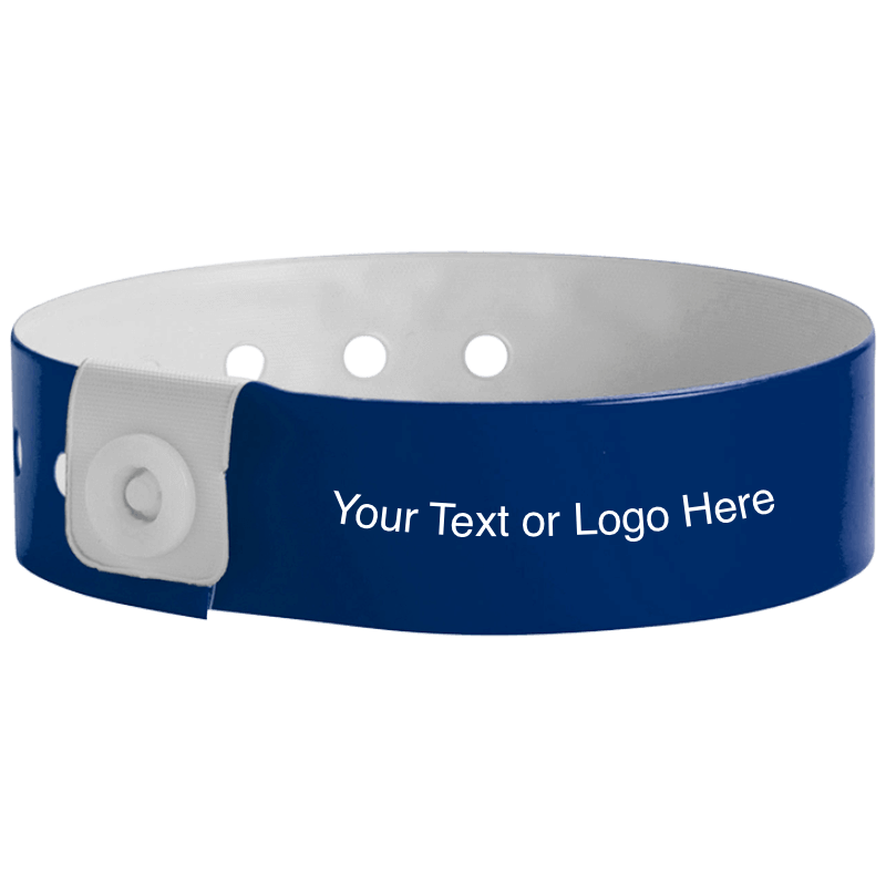 regular vinyl wristbands with a placeholder to show where you can customize the wristband in navy blue