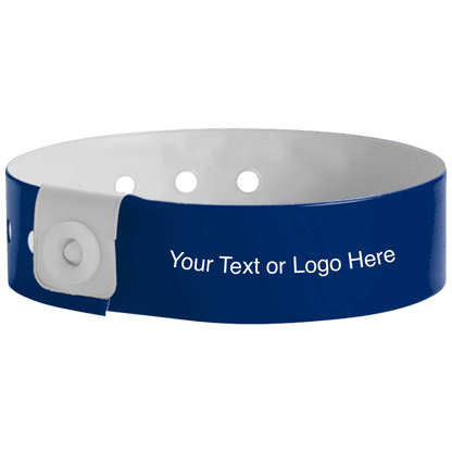 regular vinyl wristbands with a placeholder to show where you can customize the wristband in navy blue