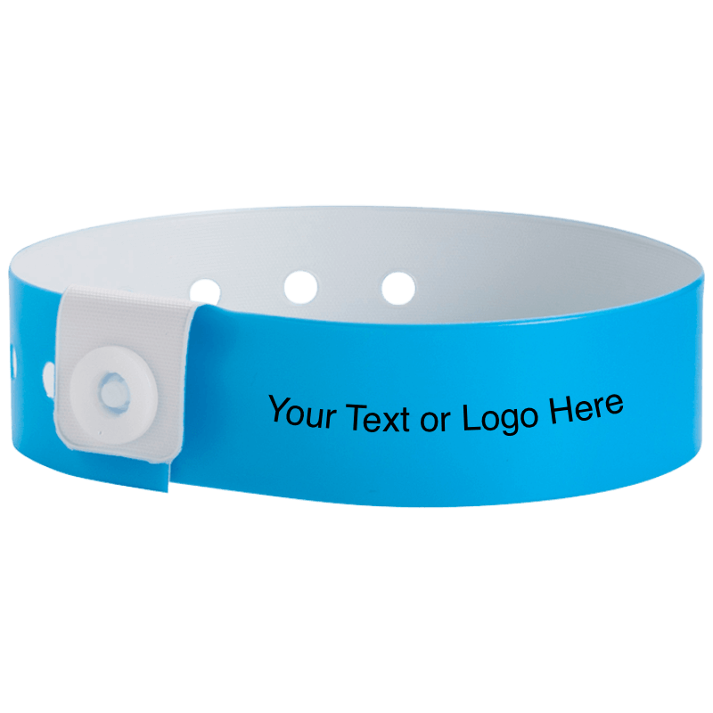 regular vinyl wristbands with a placeholder to show where you can customize the wristband in neon blue 