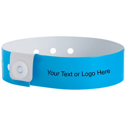 regular vinyl wristbands with a placeholder to show where you can customize the wristband in neon blue 