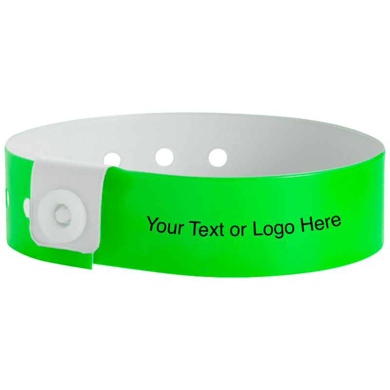 regular vinyl wristbands with a placeholder to show where you can customize the wristband in neon green