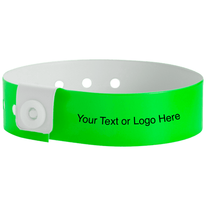 regular vinyl wristbands with a placeholder to show where you can customize the wristband in neon green