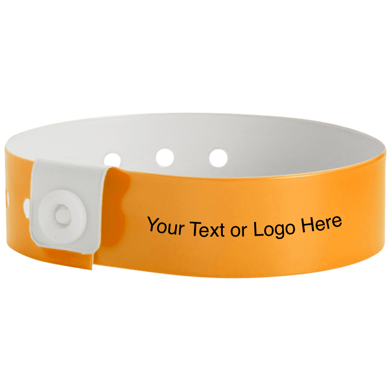 regular vinyl wristbands with a placeholder to show where you can customize the wristband in neon orange