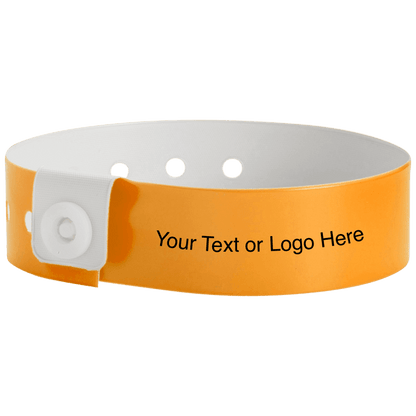 regular vinyl wristbands with a placeholder to show where you can customize the wristband in neon orange