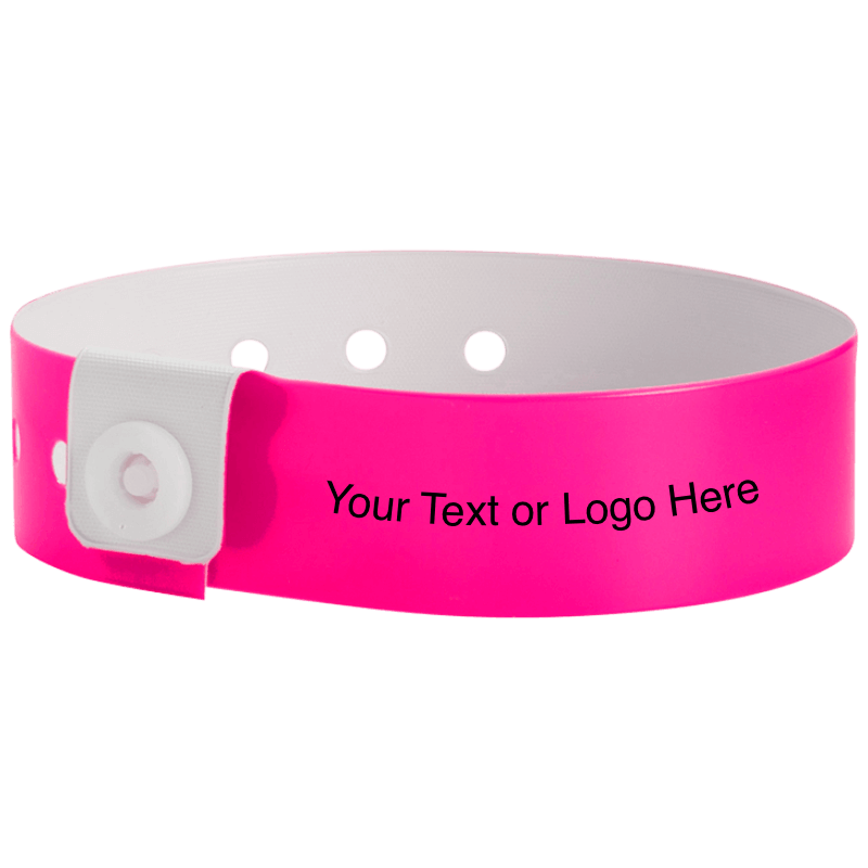regular vinyl wristbands with a placeholder to show where you can customize the wristband in neon pink