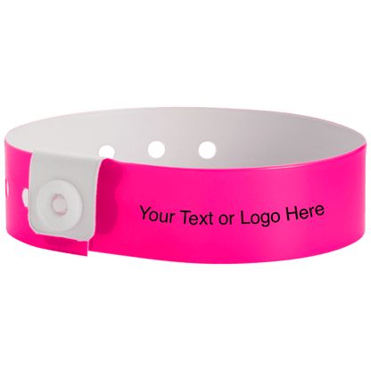 regular vinyl wristbands with a placeholder to show where you can customize the wristband in neon pink
