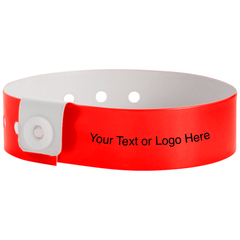 regular vinyl wristbands with a placeholder to show where you can customize the wristband in neon red