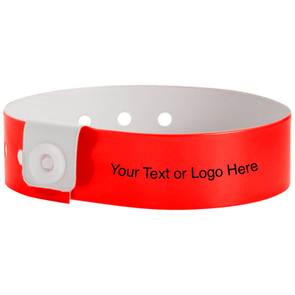 regular vinyl wristbands with a placeholder to show where you can customize the wristband in neon red