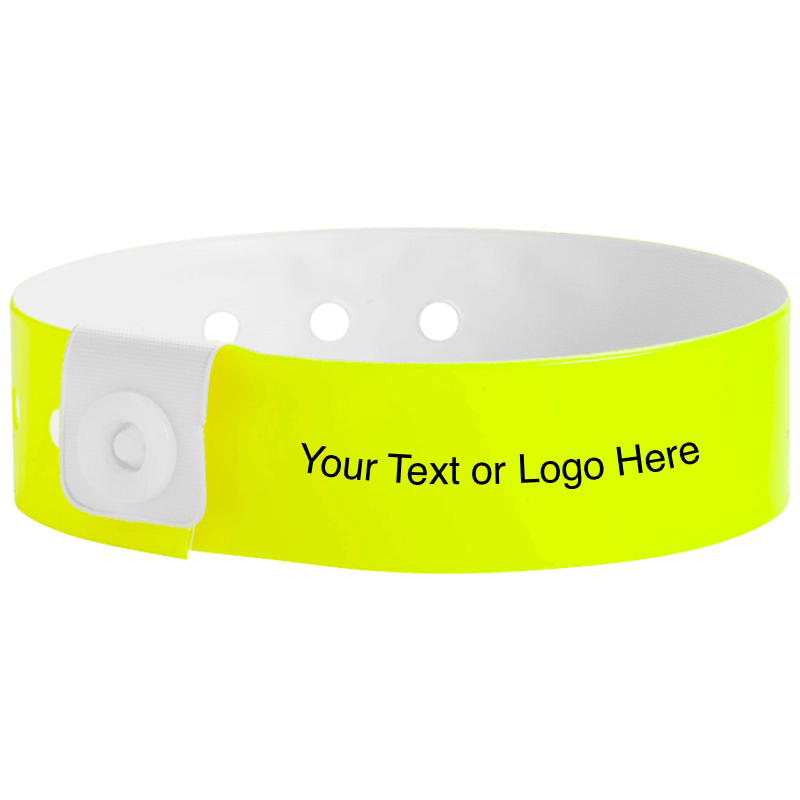 regular vinyl wristbands with a placeholder to show where you can customize the wristband in neon yellow