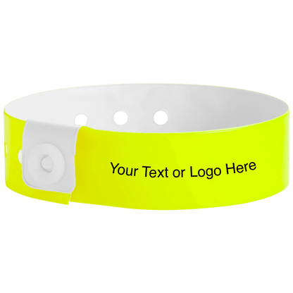 regular vinyl wristbands with a placeholder to show where you can customize the wristband in neon yellow