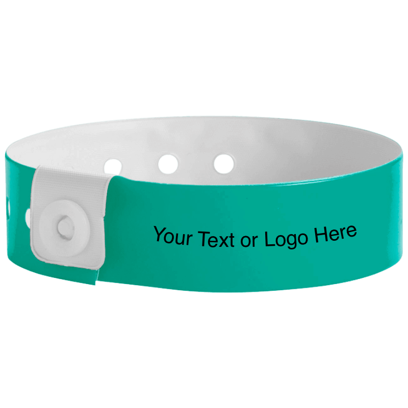 regular vinyl wristbands with a placeholder to show where you can customize the wristband in teal