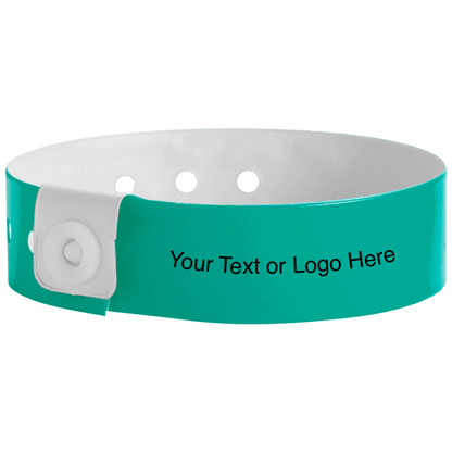 regular vinyl wristbands with a placeholder to show where you can customize the wristband in teal