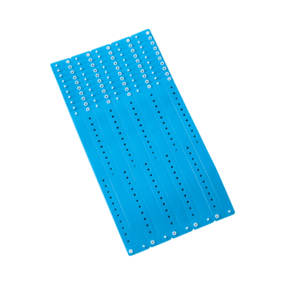 vinyl regular wristband in neon blue - shown in sheets of 10 