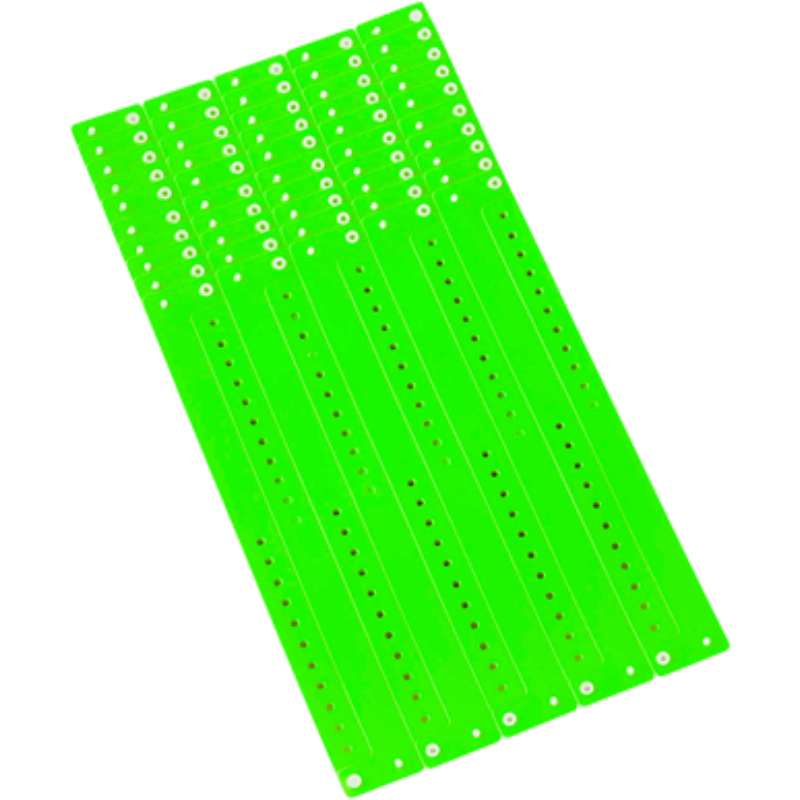 Regular vinyl wristband in sheets of 10 shown in neon green