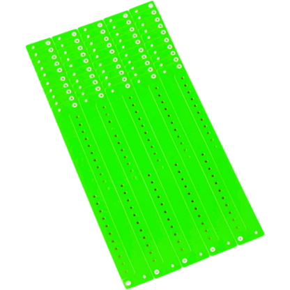 Regular vinyl wristband in sheets of 10 shown in neon green