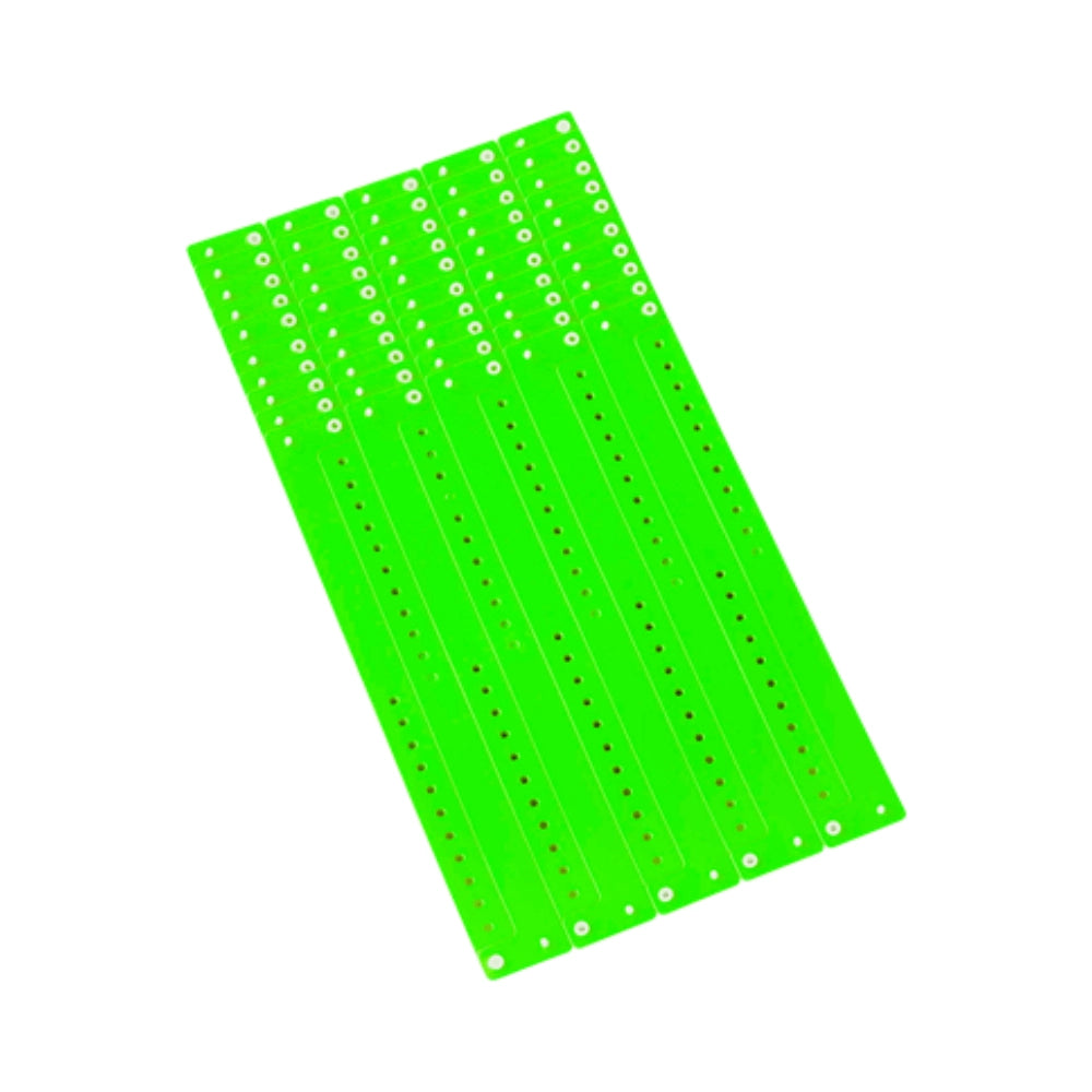 vinyl regular wristband in neon green - shown in sheets of 10 