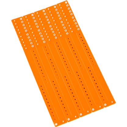 Regular vinyl wristband in sheets of 10 shown in neon orange