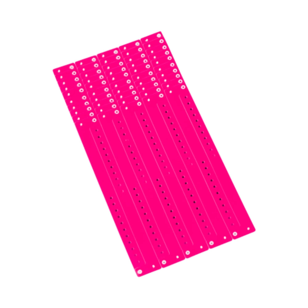 vinyl regular wristband in neon pink - shown in sheets of 10 