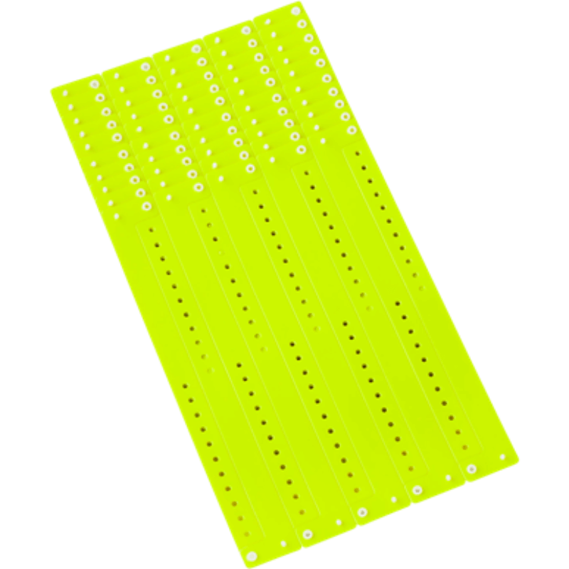 Regular vinyl wristband in sheets of 10 shown in neon yellow