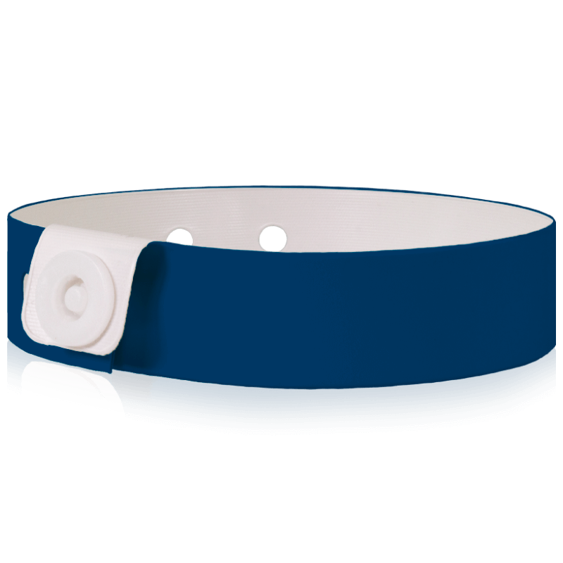 Vinyl slim wristband shown in navy blue